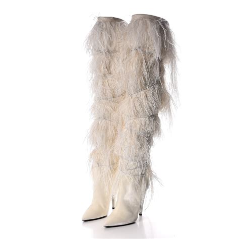 SAINT LAURENT Veluto Master Ostrich Yeti 110 Over The Knee 